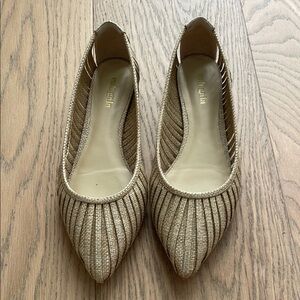 cult gaia Gold Pleated Pointed-Toe Flats